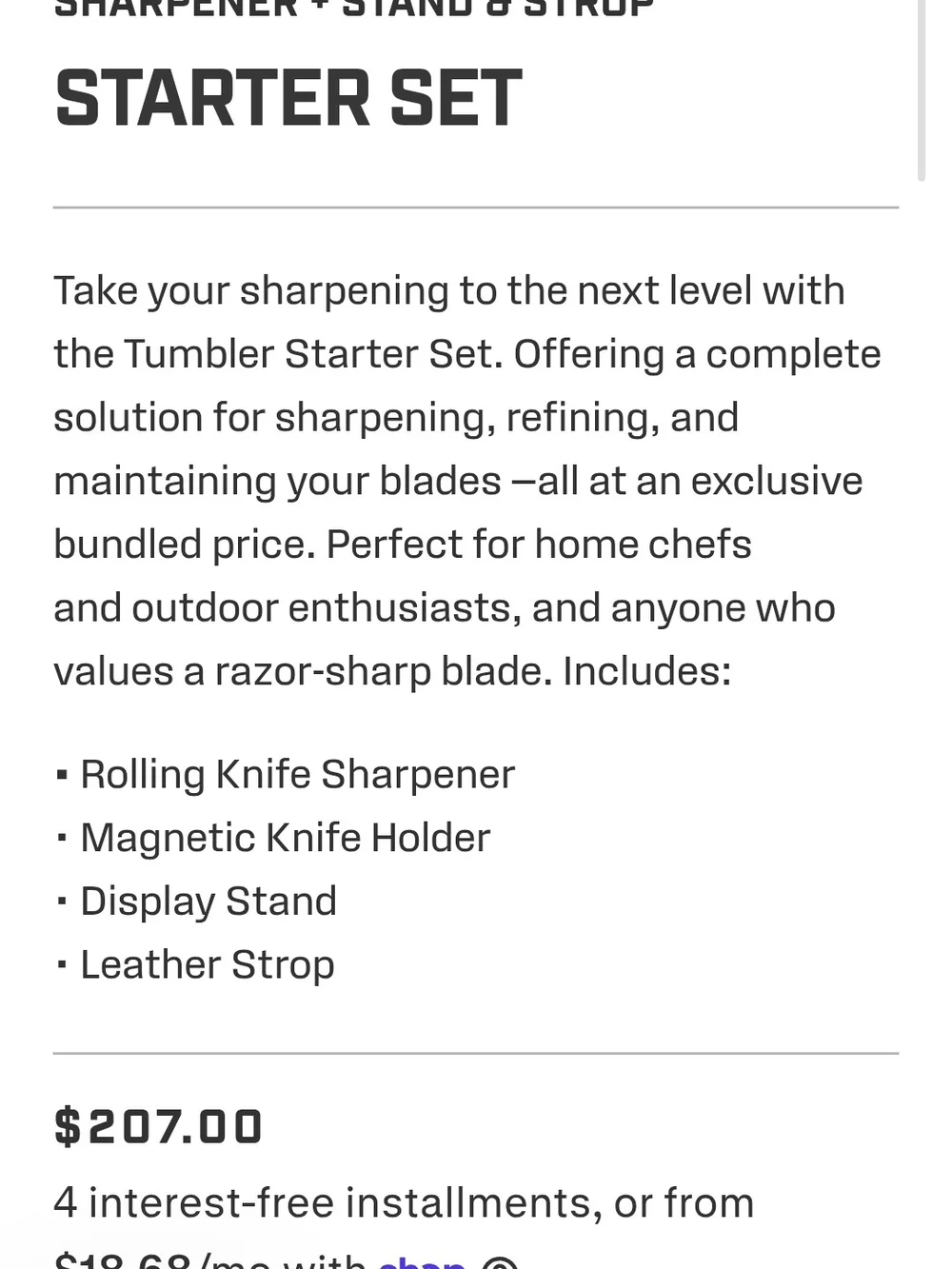 Tumbler Rolling Knife Sharpener Starter Set & Leather Strop Wood